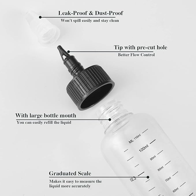 BESARME 2 Pack Applicator Bottles for Hair Oil - 4 Ounce Plastic Squeeze Bottles with Clear Graduated Scale