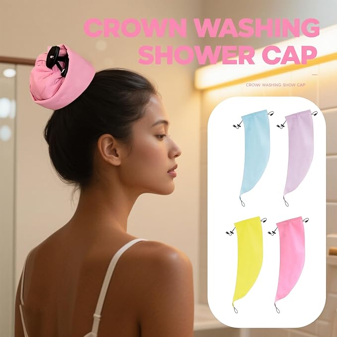 Waterproof Hair Sleeve for Long Hair, Crown Washing Shower Cap Ponytail, Reusable Adjustable, Quick Root Refresh for Shower Gym Travel Pool Beach, Time Saver (Pink+Yellow, 2PC)
