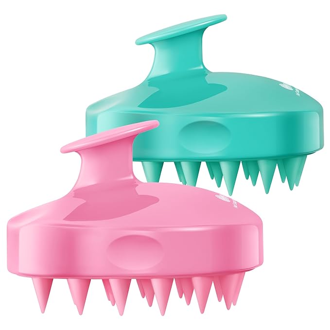 HEETA Hair Scalp Massager Shampoo Brush 2 Pack, Soft Silicone Bristles to Remove Dandruff, Waterproof Hair Scrubber for Both Wet Dry Use, Suitable for Men & Women (Green & Pink)