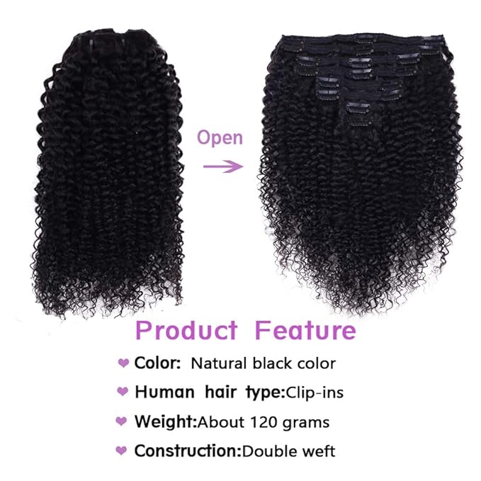 Curly Clip in Hair Extensions For Black Women Brazilian Virgin Human Hair Clip in Extensions for Women 8Pcs Remy Hair with 18Clips 120g 22inch Natural Blackinches