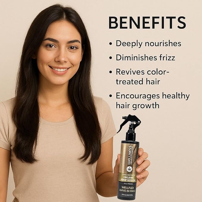 Wellness Premium Product Wellplex Hemp-Infused Leave-In Mask Spray for Damage Control | Enriched with organic cold-pressed hemp seed oil