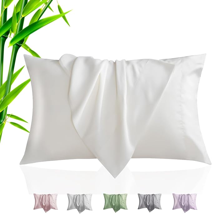 TELUS Pillow Cases King Size 2 Pack, Bamboo Rayon & Lyocell Pillowcase with Envelope Closure, Cooling Breathable Pillow Cover for Hot Sleeper & Night Sweats, 20x40 inch, Ivory White