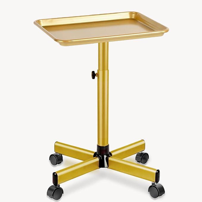 Salon Tray on Wheels Tattoo Rolling Tray Salon Service Cart Height Adjustble Hair Service Color Tray Gold