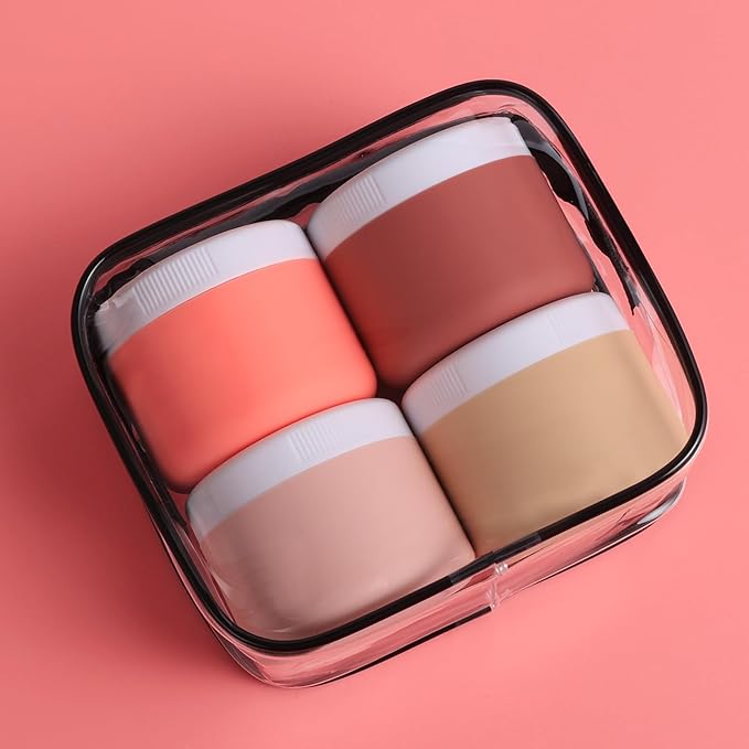 Travel Containers for Toiletries, Silicone Cream Jars BPA-Free, Leak-proof 1.35oz Travel Size Containers, Portable Size Silicone Jars with Lid for Cosmetic Face Hand Body Cream (4 Pack)