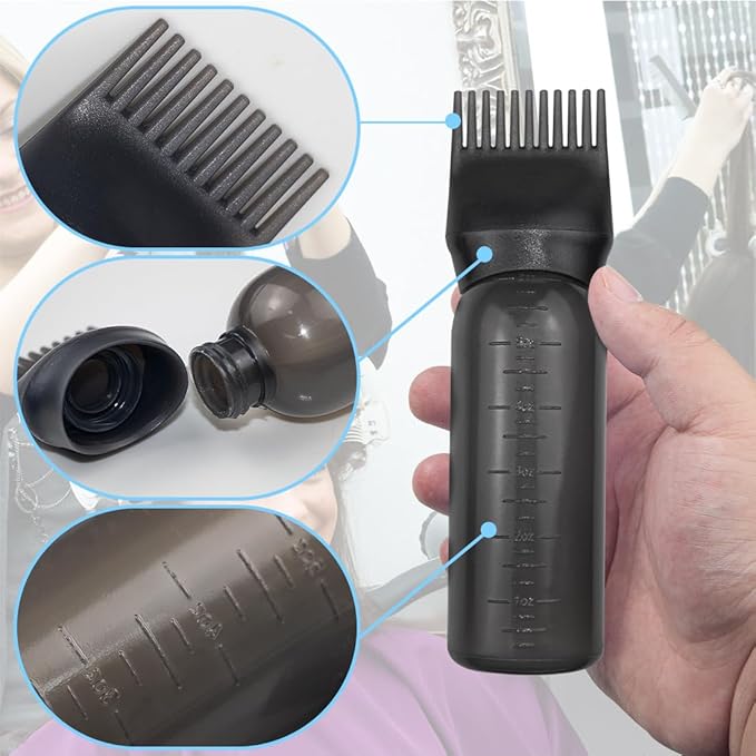 ELANE 4 Pack Root Comb Applicator Bottle, Oil Comb Applicator for Hair Dye & Shampoos, Hair Salons (2 Black + 2 Purple)
