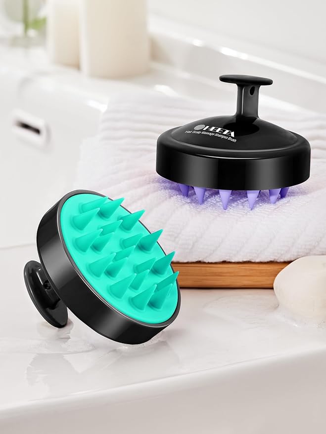 HEETA Scalp Massager Hair Growth 2-Pack, Soft Silicone Scalp Scrubber Shampoo Brush for Exfoliation Dandruff Removal Head Massage Stress Relax, Wet & Dry Use for Women Men Thick Thin Curly Hair Care