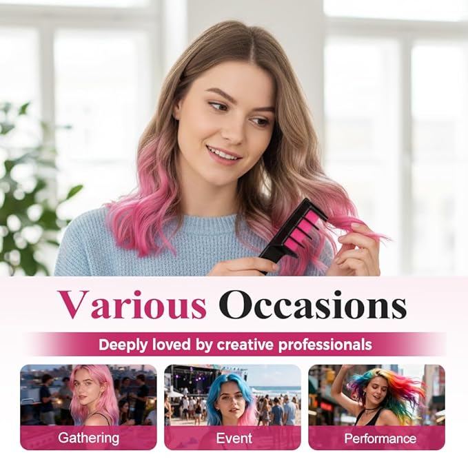 Festive Fun Hair Chalk Combs, 2026 New Chalk Hair Color for Girls, Temporary Wash out Hair Color Kids, Christmas Girl Gifts, Skin Safe Materials (12 colors)