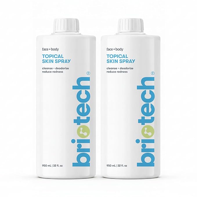 BRIOTECH Topical Skin Spray, Hypochlorous Acid for Sensitive Skin, HOCl Facial Mist, Full Body Support Against Irritation, Calm Redness, Soothe Foot & Scalp, 32 fl oz Refill (2 Pack)