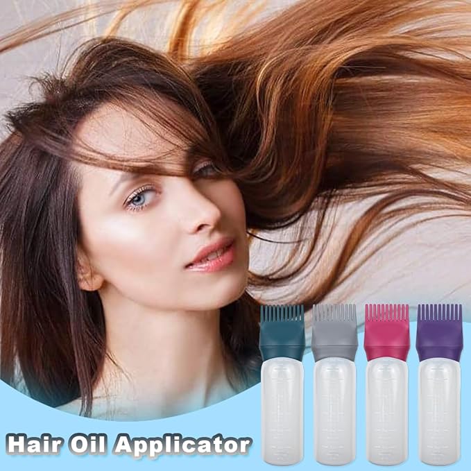 ELANE 4 Pack Root Comb Applicator Bottle,Oil Comb Applicator for Hair Dye,Salons (Purple+Grey+Red+Green)