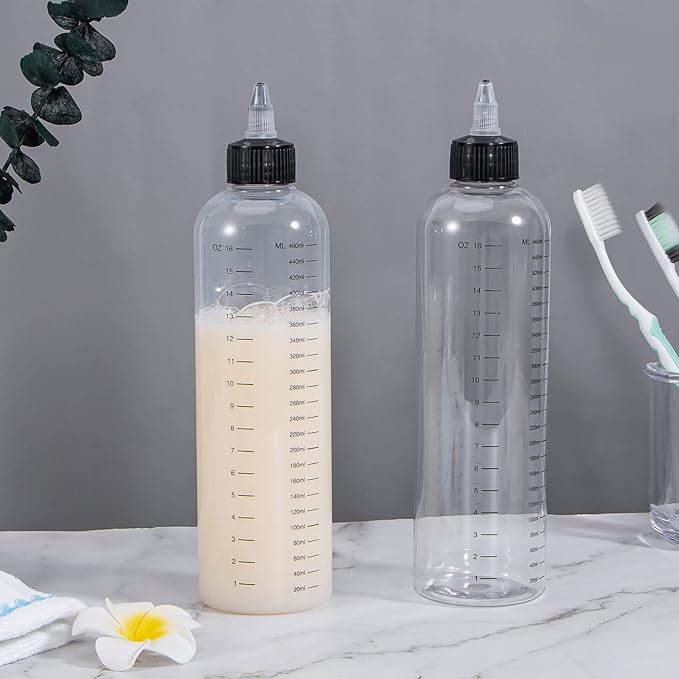 Applicator Bottle for Hair, 16.9oz Hair Applicator Bottle 2 Packs, Hair Color Bottle Applicator with Ratio Graduated Scale, Hair Dye Bottle Applicator with Twist Top Cap