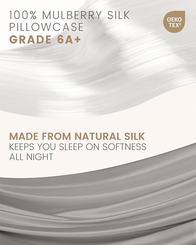 THXSILK Set of 2 Silk Pillowcase for Hair and Skin, 100% Mulberry Silk Bed Pillowcase Ultra-Soft, Hypoallergenic Breathable Silk Pillow Case with Hidden Zipper, California King 20"x40", Gray