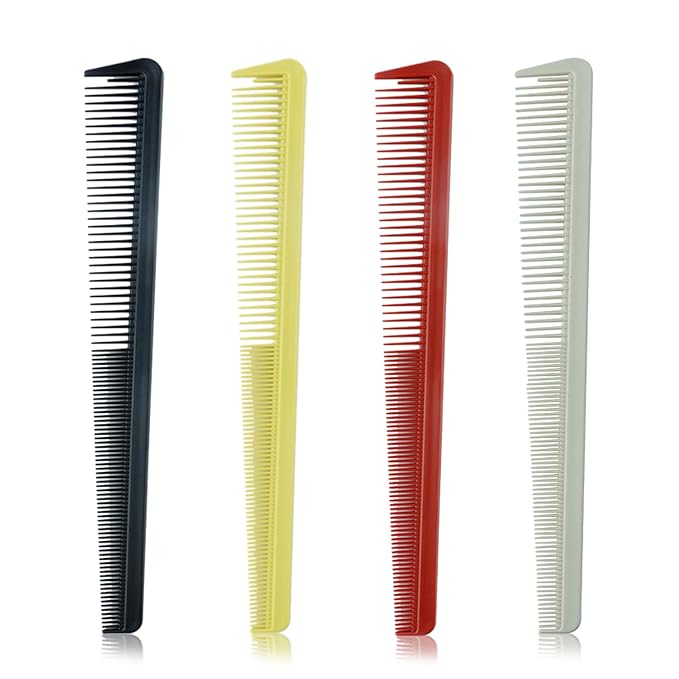 4 Pieces Taper Comb Set, Barber Hair Combs Anti Static Heat Resistant Cutting Comb Hairdressing Comb for Men Women Salon or Hotel Hair Care (Black/White/Red/Yellow)