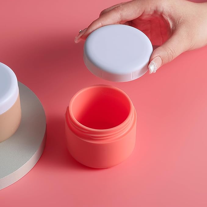 Travel Containers for Toiletries, Silicone Cream Jars BPA-Free, Leak-proof 3oz Travel Size Containers, Portable Size Silicone Jars with Lid for Cosmetic Face Hand Body Cream (4 Pack)