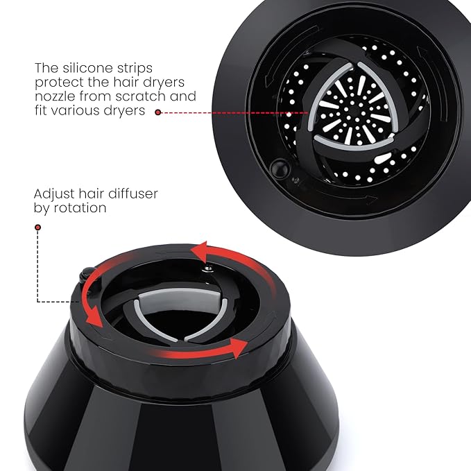 Segbeauty Universal Collapsible Hair Diffuser, Travel Foldable Adjustable Salon Fast Drying Blow Dryer Diffuser Attachment Portable for Thick Wavy Curly Hair Fit Most Blower 1.5"-3.22" Nozzle Black