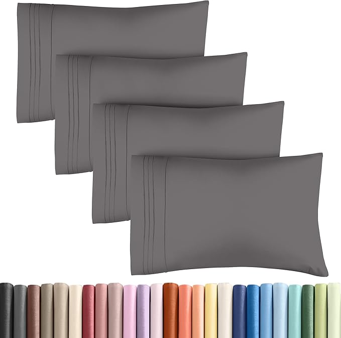 King Pillow Cases Set of 4 - Ultra Soft Hotel Quality Pillowcase Covers - Comfy, Cozy & Wrinkle Free - Shrinkage, Stain & Fade Resistant - Machine Washable Pillow Protectors - 4 Piece Set - Dark Grey