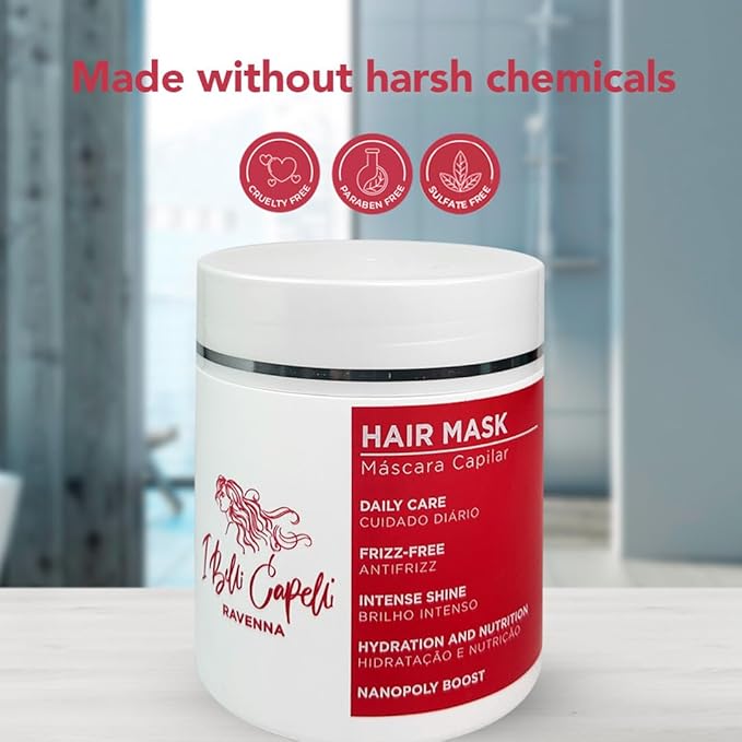 I Belli Capelli Ravenna Hair Mask with Aloe Vera - Deep Conditioner for Dry, Damaged Hair Treatment- Hydrates, Repairs & Nourishes - For All Hair Types - Mascarilla Para el Cabello (16.9 Fl Oz/500g)
