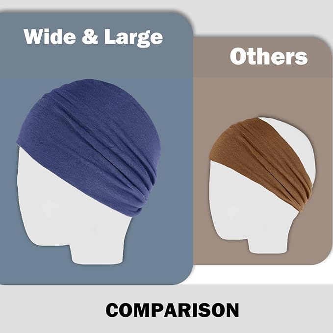IVARYSS Wide Headbands for Women, Solid Knotted Head Wraps Turbans, Large African Style Head Bands Hair Accessories, 6 Pack