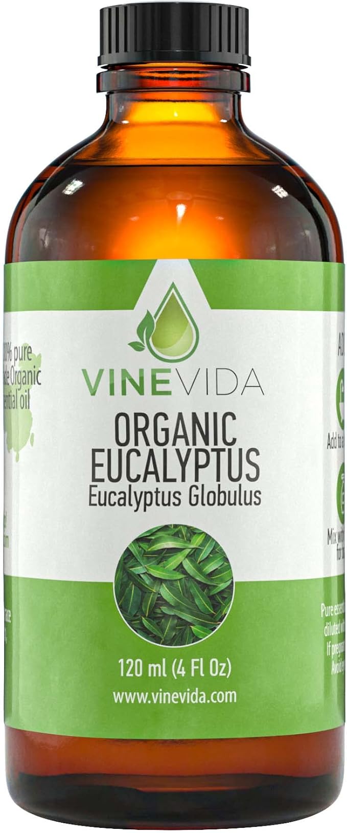 VINEVIDA Organic Eucalyptus Essential Oil 4 oz - Undiluted Organic Eucalyptus Oil 4 oz - DIY Candle Scents for Candlemaking - Bulk Essential Oil for Soap Making (4OZV-OBP-ORG-EUC-120ML)