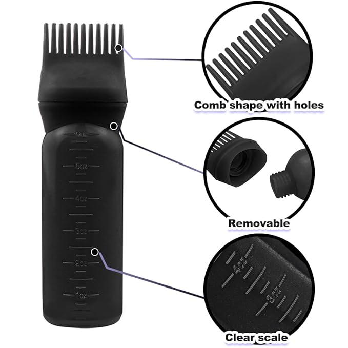 ELANE 4PCS Hair Oil Applicator Bottles with Root Comb for Scalp and Hair Oiling, 6oz (2 Black + 2 White)