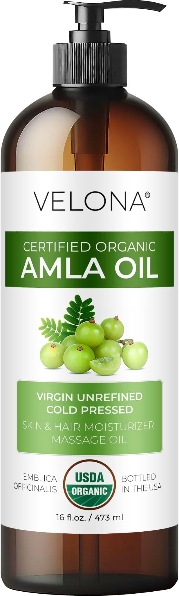 velona Amla Oil USDA Certified Organic - 16 Fl Oz | 100% Pure and Natural Carrier Oil | Extra Virgin, Unrefined, Cold Pressed