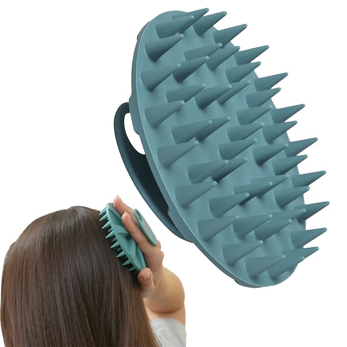 INNERNEED Scalp Massager Shampoo Brush, Wet & Dry Manual Scalp Care Head Scrubber Hair Washing, Soft Silicone Bristles, for Hair Growth, Dandruff Removal (Dark Green)