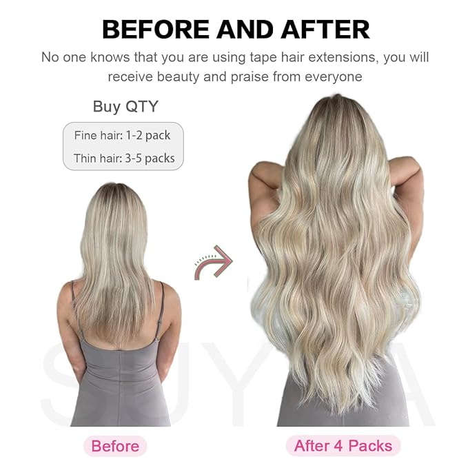 SUYYA Tape in Hair Extensions - Burgundy Straight Human Hair, 20 Pcs/Pack, 50g, 18 inch Wine Red