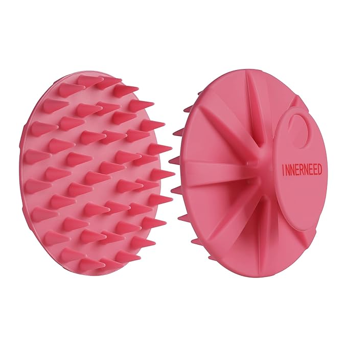 INNERNEED Scalp Massager Shampoo Brush, Wet & Dry Manual Scalp Care Head Scrubber Hair Washing, Soft Silicone Bristles, for Hair Growth, Dandruff Removal, Comfortable for All Hair Types (Pink)