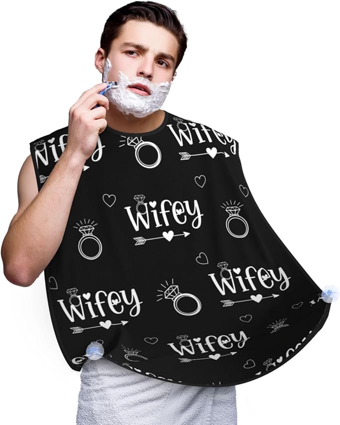 Stretchable Beard Cape, Non-Stick Hair Catcher for Trimming, Waterproof Grooming Apron, Love Heart Diamond Bride Wifey