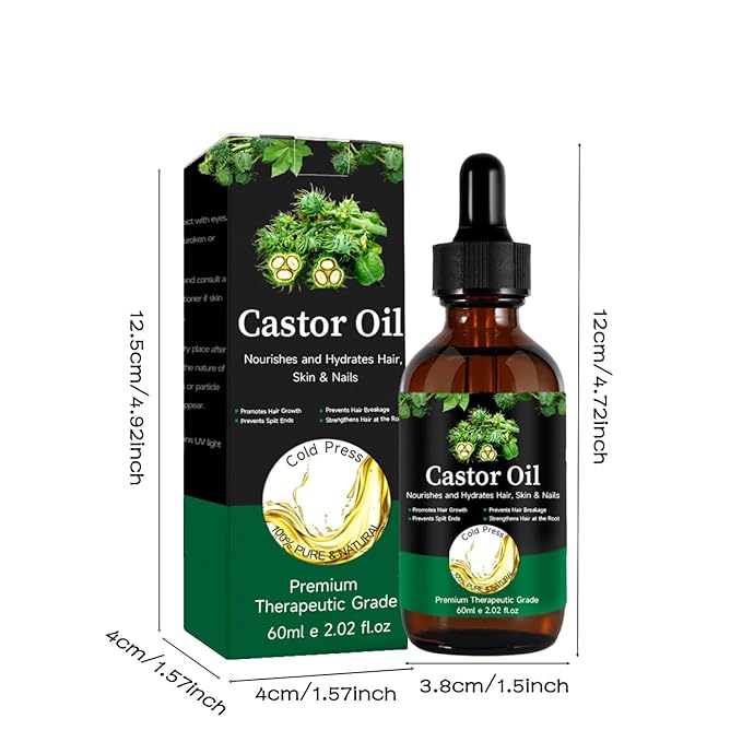 Jamaican Black Castor Oil - 100% Pure Organic Cold Pressed for Hair Growth, Eyelash/Eyebrow Serum, Scalp and Nail Care, Glass Bottle (2.02 Fl Oz) (small, castor)
