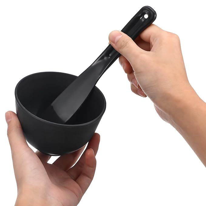 Sturdy Silicone Face Mask Mixing Bowls Flat Spatula Reusable Mud Mask Bowls for DIY Facial Care and Spa Supplies (Black)