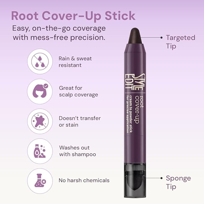 Style Edit Root Touch Up Stick for Gray Coverage, Temporary Hair Color Sponge Pen, Premium Hair Shading Makeup, 0.11 oz 2 Pack