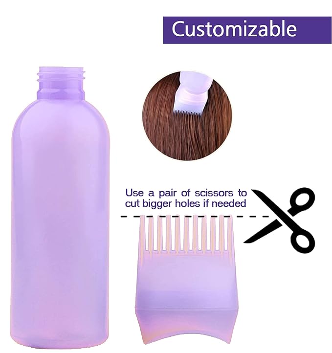 Empty Scalp Comb Applicator 7oz for All Purpose Oil Squeeze Bottle, Pressurized Plastic Comb Color Applicator, Refillable, BPA Free, Hair Treatment, 200ml, Clear, Pack of 5