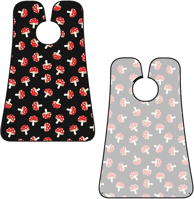 Ultimate Shaving Bib, Beard Trimming Apron with Hair Catcher, Cute Cartoon Red Mushrooms