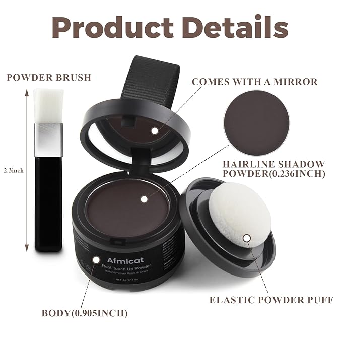 Instant Hairline Powder, Root Touch Up Hair Color for Gray Coverage and Thinning Hair, Root Cover Up Conceals Hair Loss & Bald Spots, Natural and Non-Greasy Hair Color for Women & Men, Dark-Brown