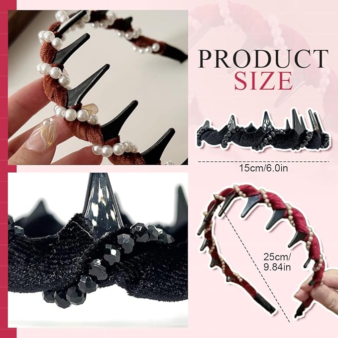 Vintage High Cranium Artificial Pearl Hairband, New Elegant Braided Pearls Headbands with Teeth for Women, Anti-slip Decorative Hair Bands Fashion Hair Accessories Gifts (Burgundy, One Size)