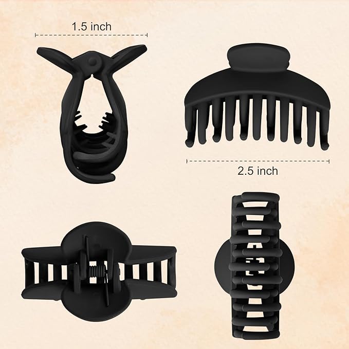 DEEKA 4 PCS 2.5 Inch Hair Claw Clips Double Row Teeth Matte Hair Jaw Clips Hair Barrettes Thick Medium Thin Hair Clips for Women (Black)