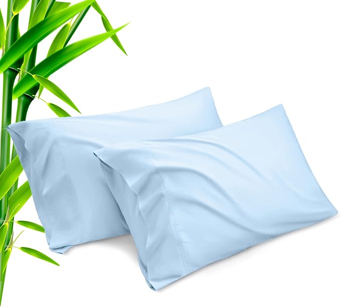 Pillow Cases Queen Size 2 Pack, Bamboo Rayon Pillowcases with Envelope Closure, Cooling Breathable Pillow Case for Hot Sleepers & Night Sweats, 20x30 inches, Aqua Blue