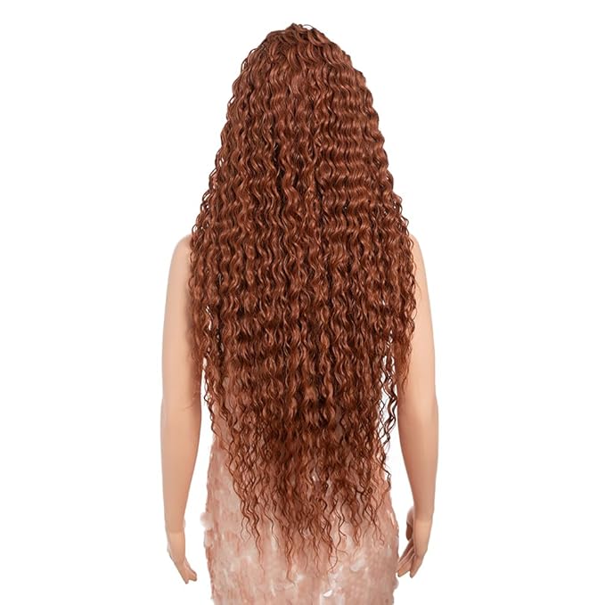 Style Icon 36”Super Long Curly Wig C-Shaped Side Part Lace Wig Afro Baby Hair Synthetic Orange Red Color Wigs(36 inches, 130T)