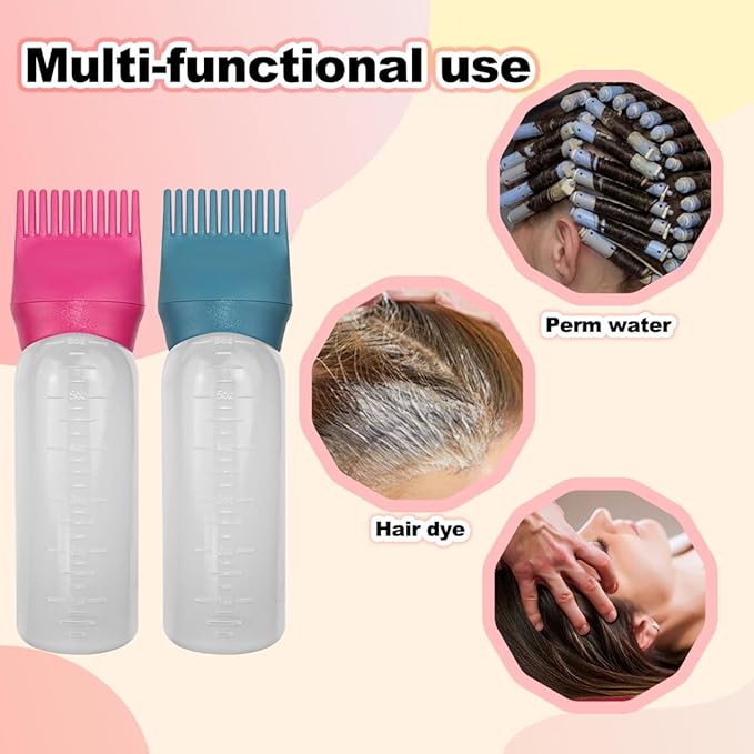 ELANE 4 Pack Hair Oiler Comb Bottle,Root Comb Applicator Bottle for Hair Oil Scalp Hair Oiling Applicator(Red+Green)