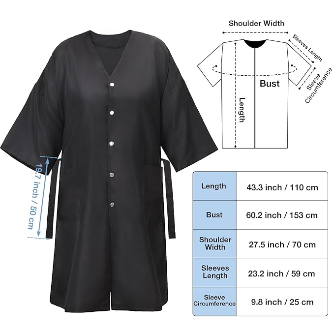 Noverlife Hair Salon Smocks Cape for Clients, Plus Size Salon Client Gown Robes Cape with 2 Pockets & Adjustable Tie, Waterproof Salons Robes Smock, Hair Stylist Dog Grooming Smock (43'' Long, Black)