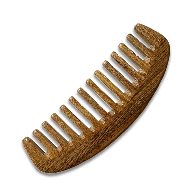 Wide Tooth Green Sandalwood Detangler Comb - Wooden Hair Comb for Natural Hair, Curly/Thick Hair Knot Remover (No Handle, Scented Wood)