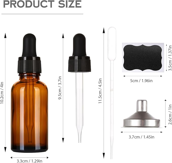 1 oz Amber Glass Dropper Bottles,4 Pack 30ml Empty Reusable Leak Proof Thick Tincture Bottles for Essential Oils,Hair Oil,Liquids,Laboratory,Pharmacist Bottle,Massage,Perfumery Aromatherapy
