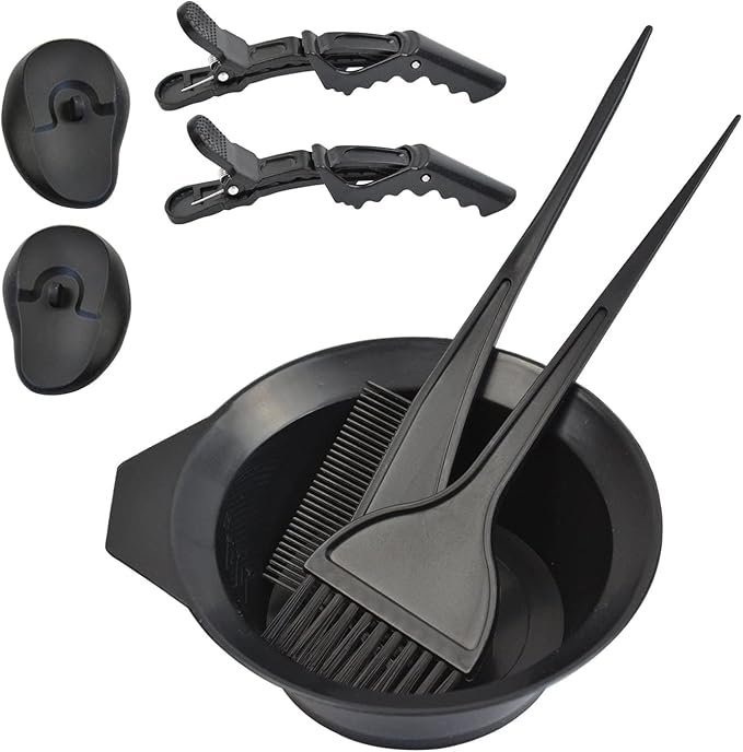 7 Pcs Professional Salon Hair Coloring Dyeing Kit Mixing Bowl, Angled Comb, Hair Dye Color Brush, Earmuffs and Hair Clips