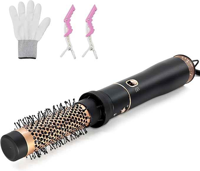 Round Hair Blow Dryer Brush - 1.2 Inch Ceramic Barrel Hair Dryer Brush for Short/Middle Hair, One Step Drying, Volumizing, Straightening and Styling, Negative Ionic Dryer Brush (Black-Golden, 1.2)