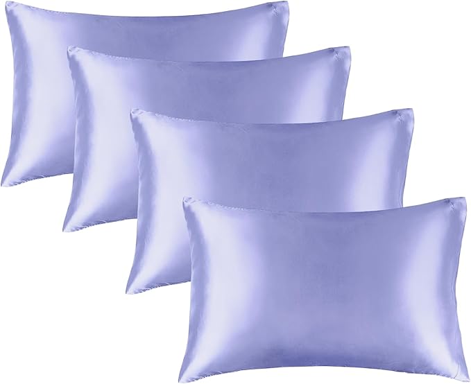 BEDELITE Satin Pillowcase for Hair and Skin, Super Soft Similar to Silk Pillow Cases 4 Pack with Envelope Closure, Cooling Pillowcases for Women Men (20"x30" Queen Size, Lilac)