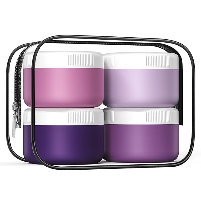 Travel Containers for Toiletries, Silicone Cream Jars BPA-Free, Leak-proof 2oz Travel Size Containers, Portable Size Silicone Jars with Lid for Cosmetic Face Hand Body Cream (4 Pack)