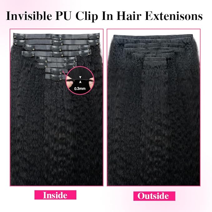 Invisi Edge Clip In Hair Extensions Human Hair 2 Pack 240g 16pcs Kinky Straight Invisible Clip Ins For Women Full Head Injected Clip Ins Remy Human Hair Extensions Natural Color 14inch