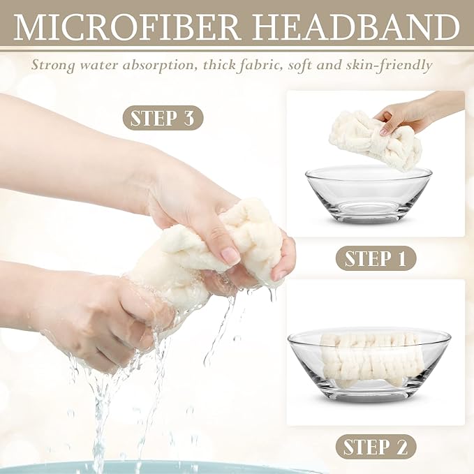 Hicarer 3 Pieces Towel Headbands for Women Makeup Spa Headband for Washing Face Shower (Beige)