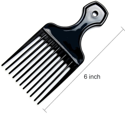 (3 Pack) 6" Plastic Afro Pick Lift Hair Comb Detangle Wig Braid Hair Man Styling Comb (Black_A)