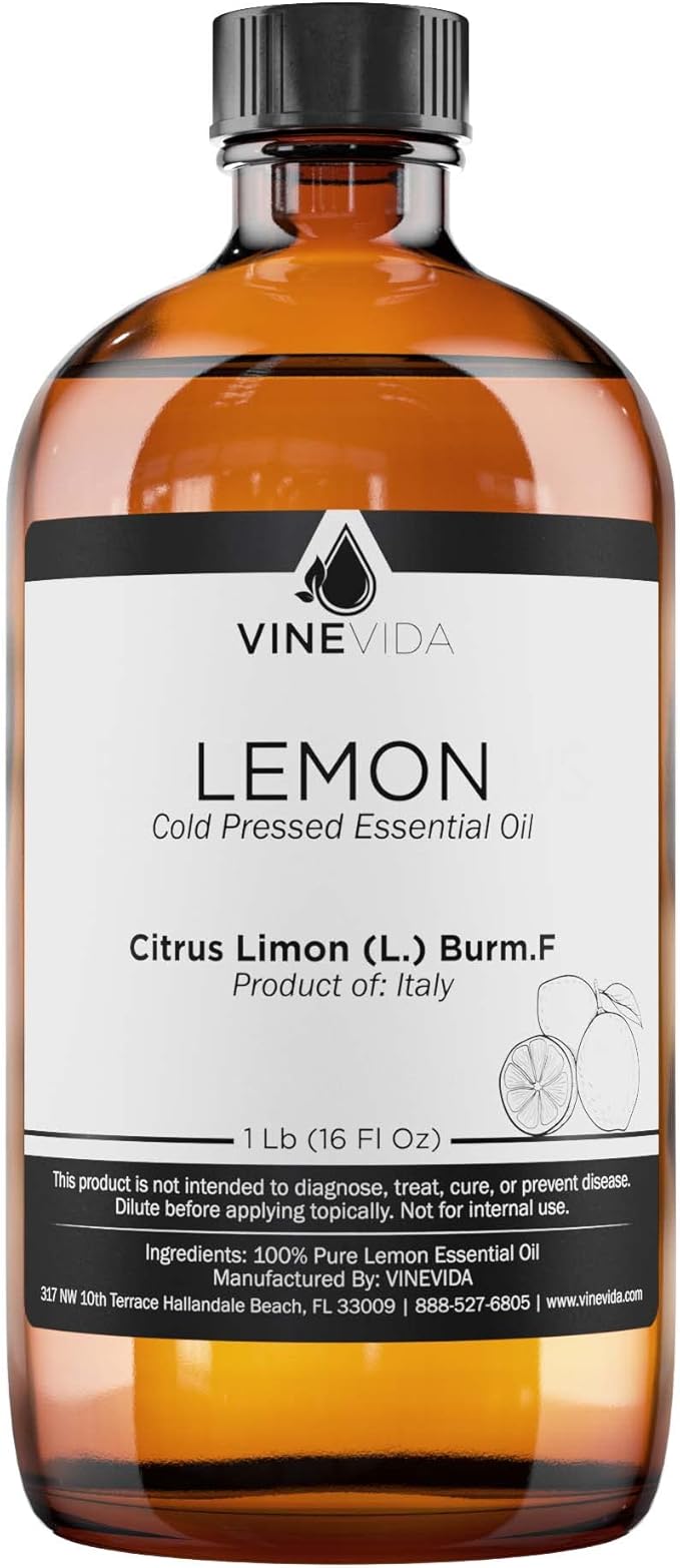 VINEVIDA Lemon Essential Oil 16 oz - Undiluted for Candle Making, Soap Making, and DIY Candle Scents - Bulk Oil Safe for Skin